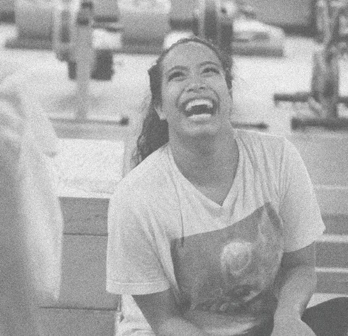 Member laughing between sets