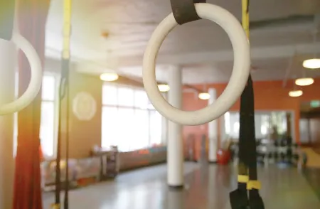 Gymnastic rings and suspension trainers in the functional training area
